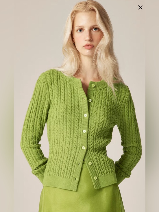 J. Crew Sweaters - J-Crew Cable-knit crewneck cardigan in merino wool color August Peridot Size XS